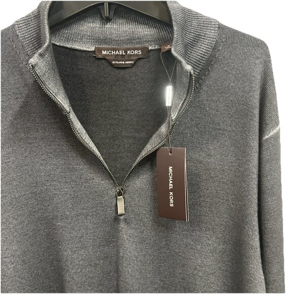 Michael Kors Men’s X-Large Sweater Half Zip Ash 100% Extrafine Merino Wool - Picture 4 of 10
